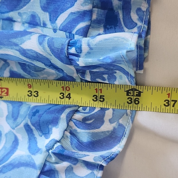 Sail to Sable Blue Ruffle Neck & Sleeve 3 Tiered Minidress Size M - Picture 13 of 13